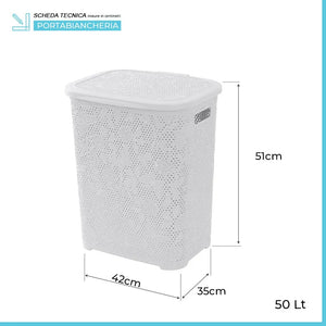 Portabiancheria salvaspazio in plastica bianca con capienza 50 lt