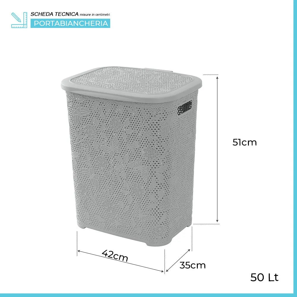 Portabiancheria salvaspazio in plastica grigia con capienza 50 lt