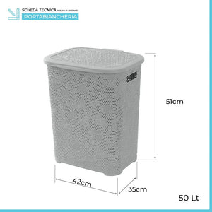 Portabiancheria salvaspazio in plastica grigia con capienza 50 lt