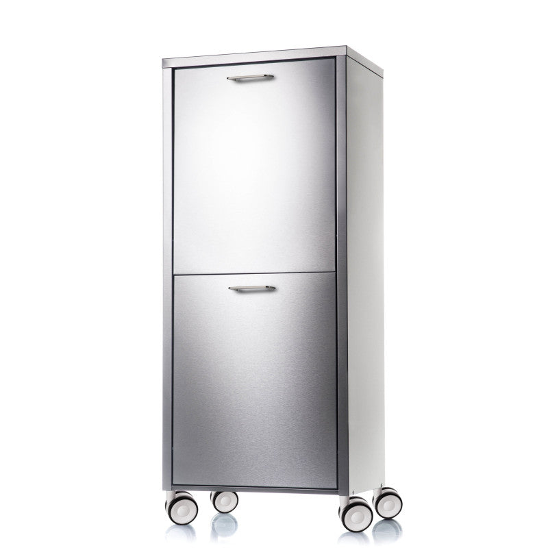Portabiancheria TANGO in acciaio inox a due scomparti basculanti 70 L con ruote