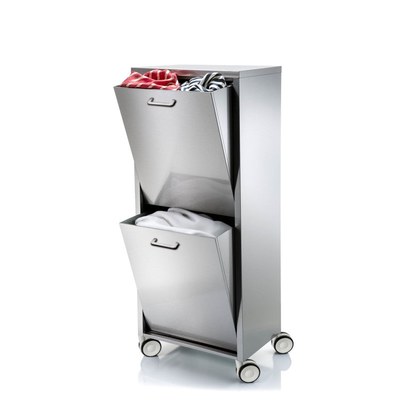 Portabiancheria TANGO in acciaio inox a due scomparti basculanti 70 L con ruote