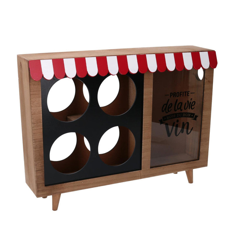 Portabottiglie legno 4 posti con portatappi bistrot rettangolare cm 38x25h8