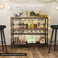 Portabottiglie da vino a 4 ripiani per 7 bottiglie e 16 bicchieri-Tavolo da cucina con ripiano per vino Marrone