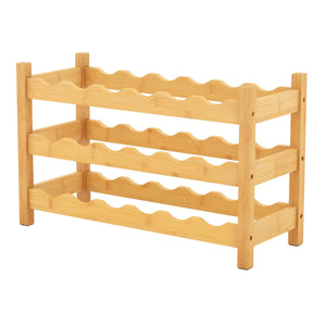 Portabottiglie di vino a 3 ripiani in bamb¨´-Supporto per 18 bottiglie da tavolo con fessura a onda per cucina Naturale