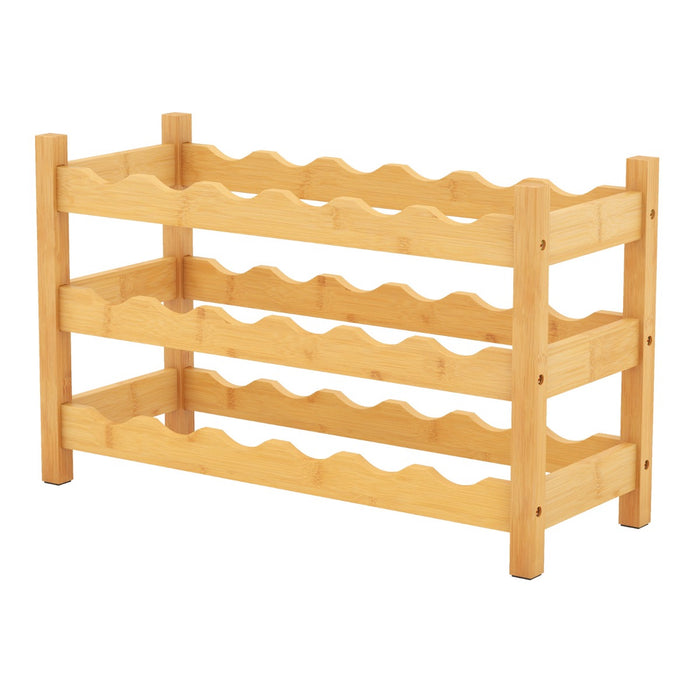 Portabottiglie di vino a 3 ripiani in bamb¨´-Supporto per 18 bottiglie da tavolo con fessura a onda per cucina Naturale