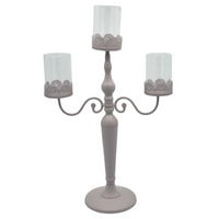 Portacandele candelabro metallo tortora3 posti con vetro cm38x17h62