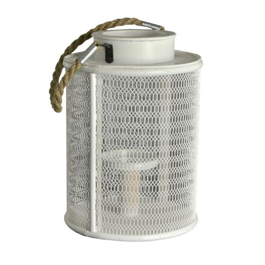 Portacandele legno bianco con manico corda grande cm 15,5x15,5h23