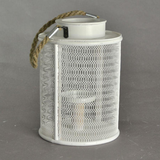 Portacandele legno bianco con manico corda grande cm 15,5x15,5h23