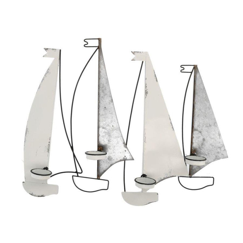 Portacandele mare metallo bianco grigiobarche 4p cm 59,7x8,3h48,3