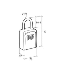 Cassetta portachiavi keybox, 37x75mm, con anello, nero, combinazione a 4 cifre, per chiavi portone B&B - THIRARD