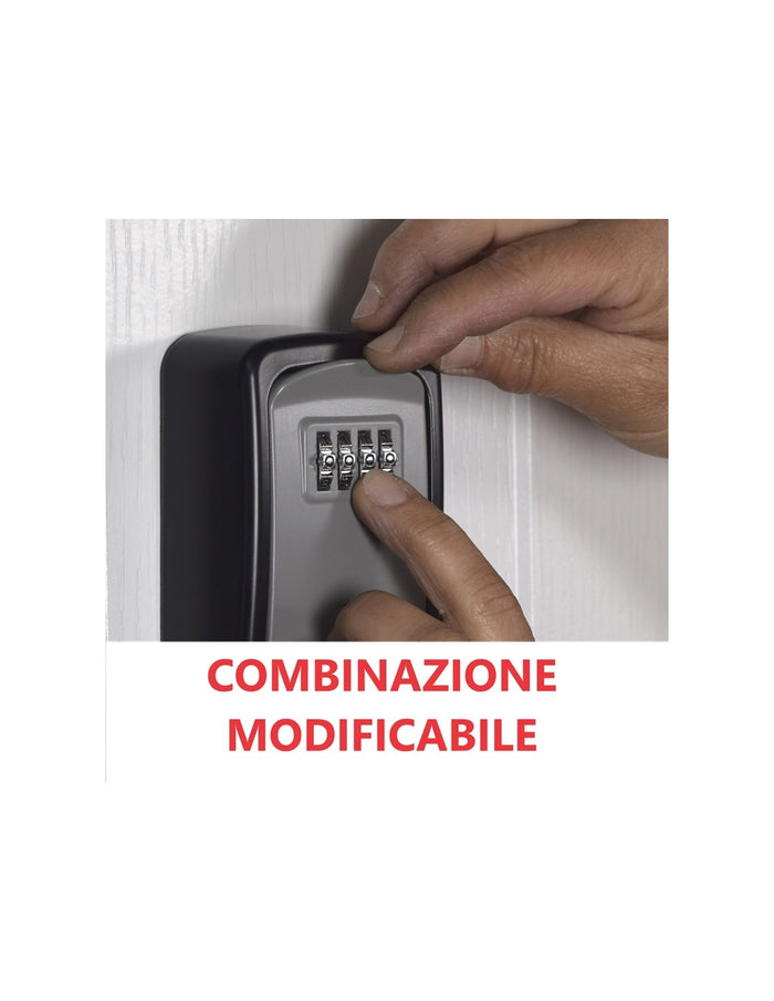 Cassetta portachiavi keybox, 37x75mm, a muro, nero e grigio, combinazione a 4 cifre, per chiavi portone B&B - THIRARD