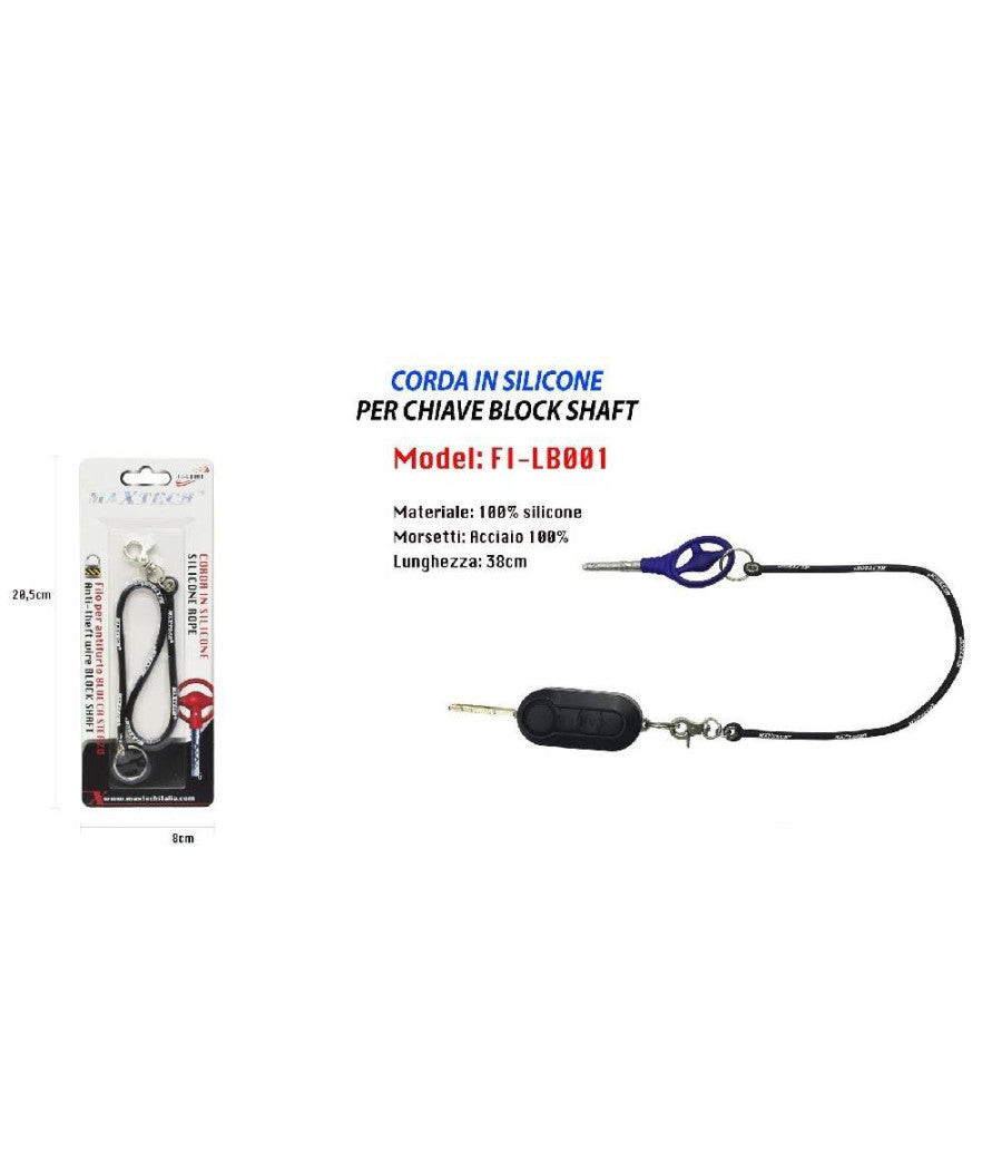 Portachiavi Block Shaft Auto Corda Silicone Antifurto Bloccasterzo Fi-lb001 Nero         