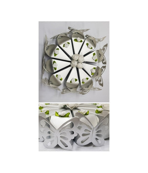 Portaconfetti Bomboniere Scatolina Forma Di Spicchio Torta Con Farfalla Argento         