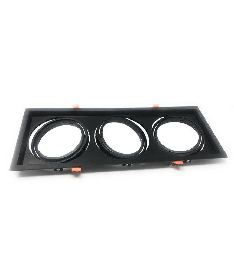 Portafaretti Incasso Triplo Per Faretto Ar111 Rettangolare Orientabile P-ar111-3  Nero       