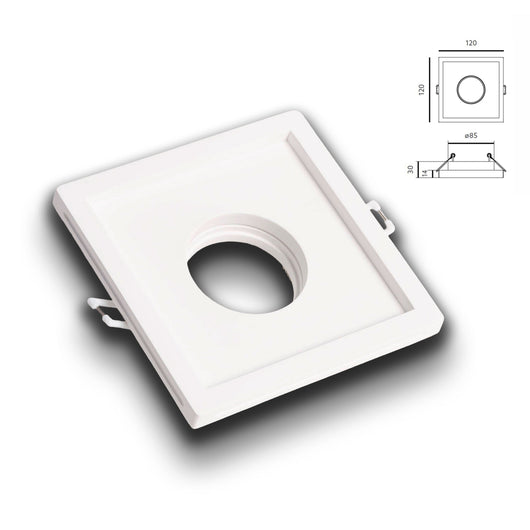 *STOCK* Portafaretto In Gesso Ceramico ad incasso 120x120x45mm foro tondo 40W GU10 IP20