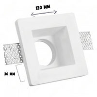 Portafaretto ad incasso quadrato bianco in gesso 120x120x60 mm per GU10 e GU5.3 a led