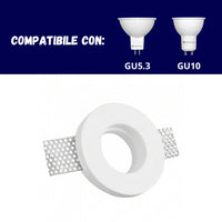 Portafaretto ad incasso rotondo bianco in gesso ø100x30 mm per GU10 e GU5.3 a led