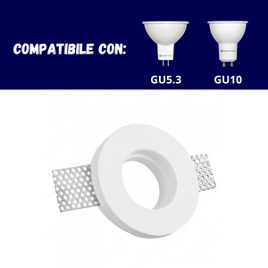 Portafaretto ad incasso rotondo bianco in gesso ø100x30 mm per GU10 e GU5.3 a led