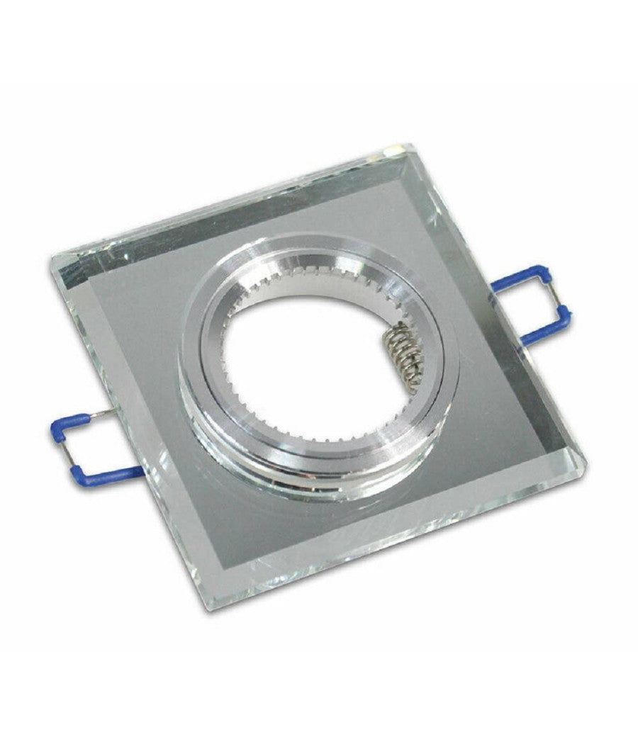 Portafaretto Da Incasso Quadrato In Vetro Effetto Specchio Foro 60mm Argento P18         