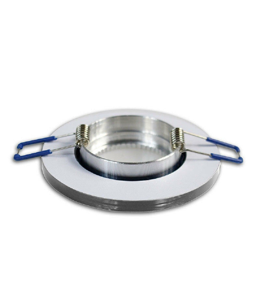 Portafaretto Da Incasso Tondo Vetro Effetto Specchio Supporto Controsoffitto P19  Argento       