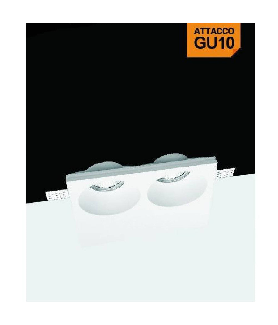 Portafaretto Gesso Doppio Rotondo Incasso A Scomparsa 2 Portalampada Gu10 Gs-24         