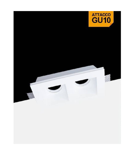 Portafaretto In Gesso Doppio Quadrato Incasso A Scomparsa Portalampada Gu10 Gs23         