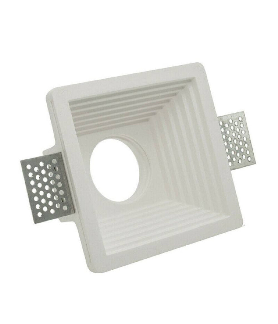 Portafaretto Incasso In Gesso A Scomparsa Per Faretto Gu10 Motivo Quadrato Gs-19         