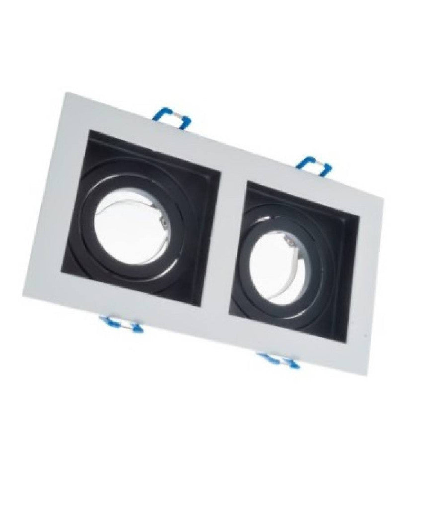 Portafaretto Incasso Orientabile Doppio Per Due Faretti Per Controsoffitta P24  Bianco E Nero       