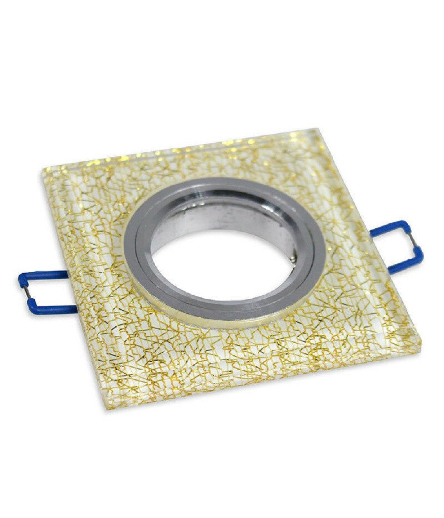 Portafaretto Incasso Per Faretto Quadrato P16 Vetro Glitterato Bianco Argento Oro         