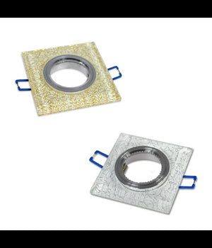 Portafaretto Incasso Per Faretto Quadrato P16 Vetro Glitterato Bianco Argento Oro         