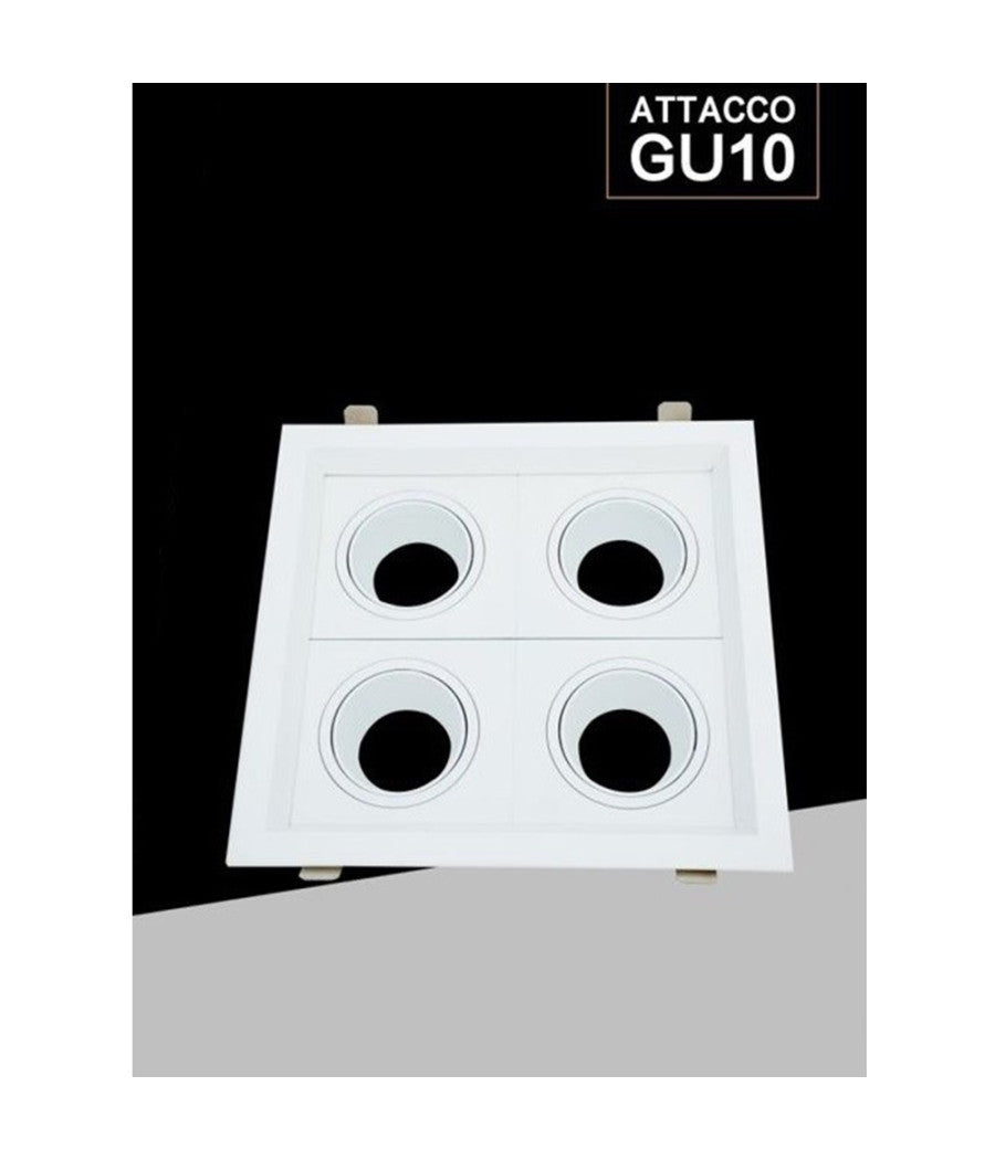 Portafaretto Quadruplo Orientabile Incasso Bianco Per Lampadine Gu10/gu5.3 P33-b4         