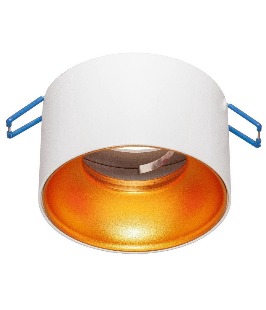 Portafaretto Tondo Bianco Oro Incasso 70 Mm Cartongesso Lampade Led Gu10 Gu5.3         