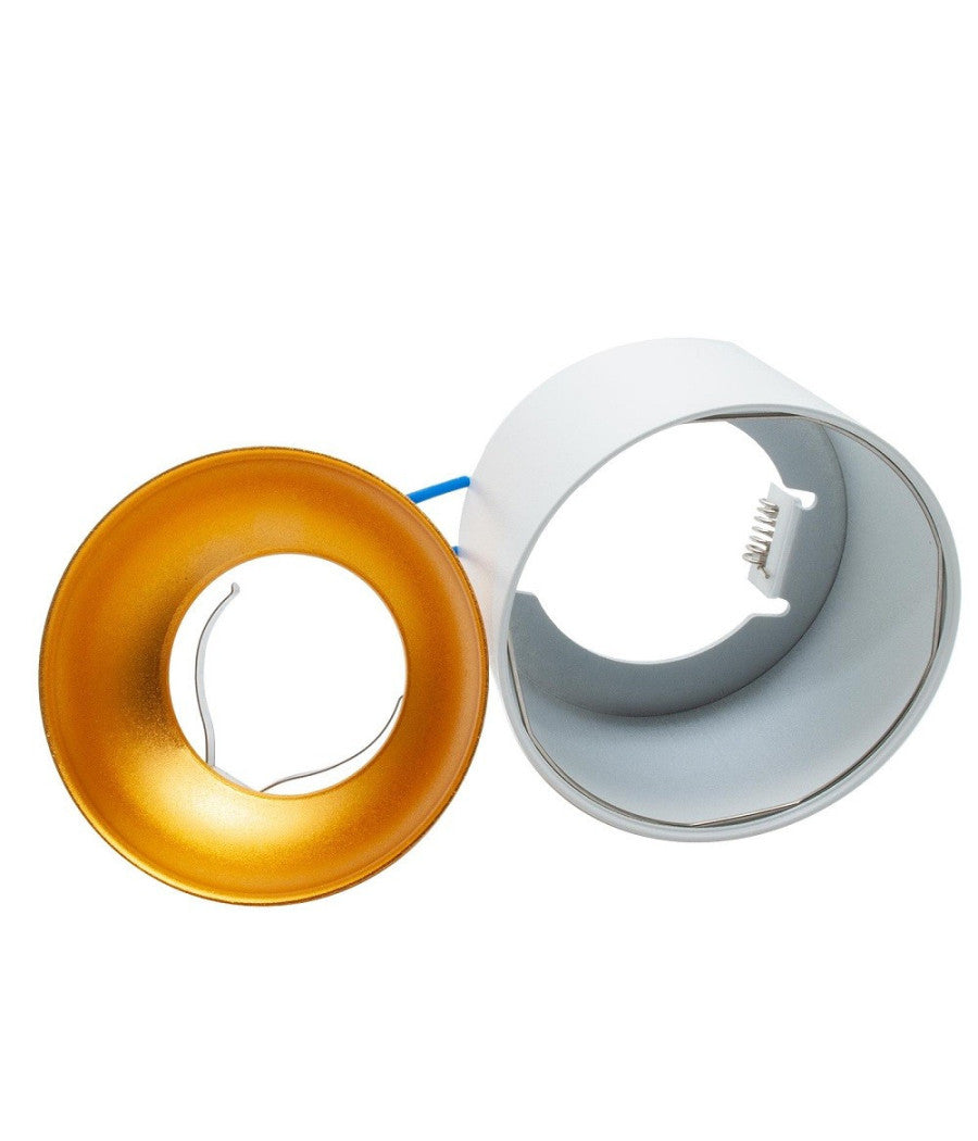 Portafaretto Tondo Bianco Oro Incasso 70 Mm Cartongesso Lampade Led Gu10 Gu5.3         