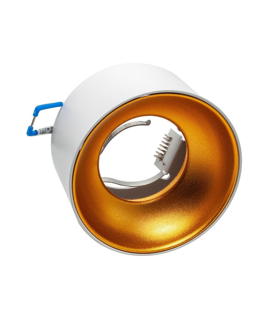 Portafaretto Tondo Bianco Oro Incasso 70 Mm Cartongesso Lampade Led Gu10 Gu5.3         