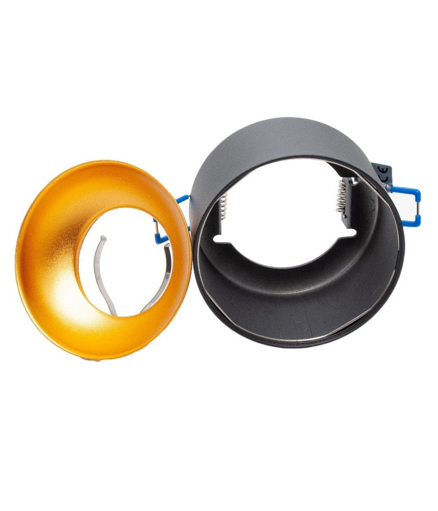 Portafaretto Tondo Nero Oro Incasso 70 Mm Luce Soffitto Lampade Led Gu10 Gu5.3         