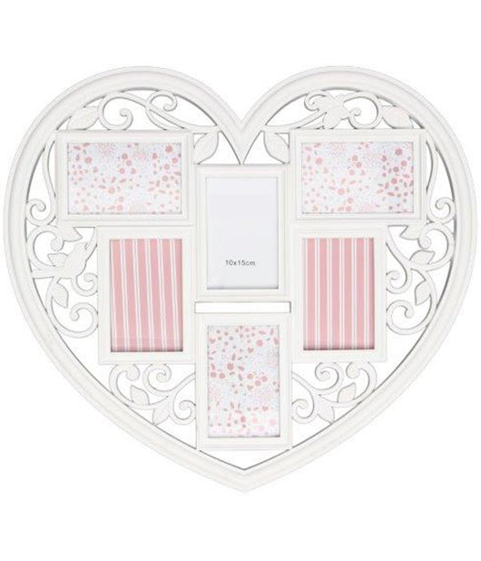 Portafoto A Forma Di Cuore Bianco In Pvc Con 6 Fotografie 60x60cm Foto Amore         