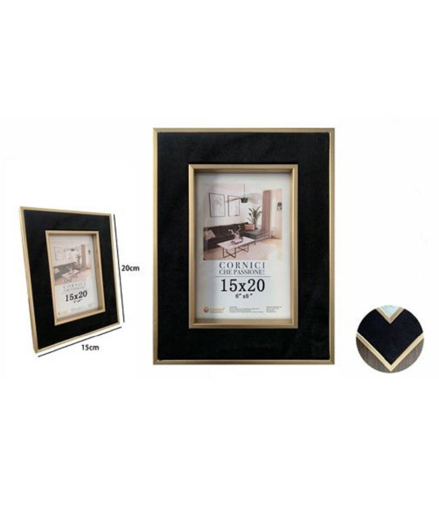 Portafoto Cornice Per Foto Poster Quadri Tele 15x20 Cm Nera Con Bordi Oro 70302         