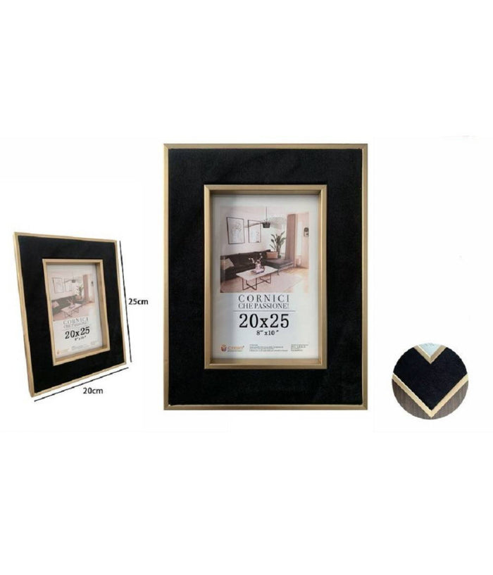 Portafoto Cornice Per Foto Poster Quadri Tele 20x25 Cm Nera Con Bordi Oro 70303         