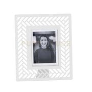 portafoto di design millenintrecci piccolo Bianco marmo in Ferro e polimetilmetacrilato 19,2x22,3Hcm(9x12cmformatofoto)