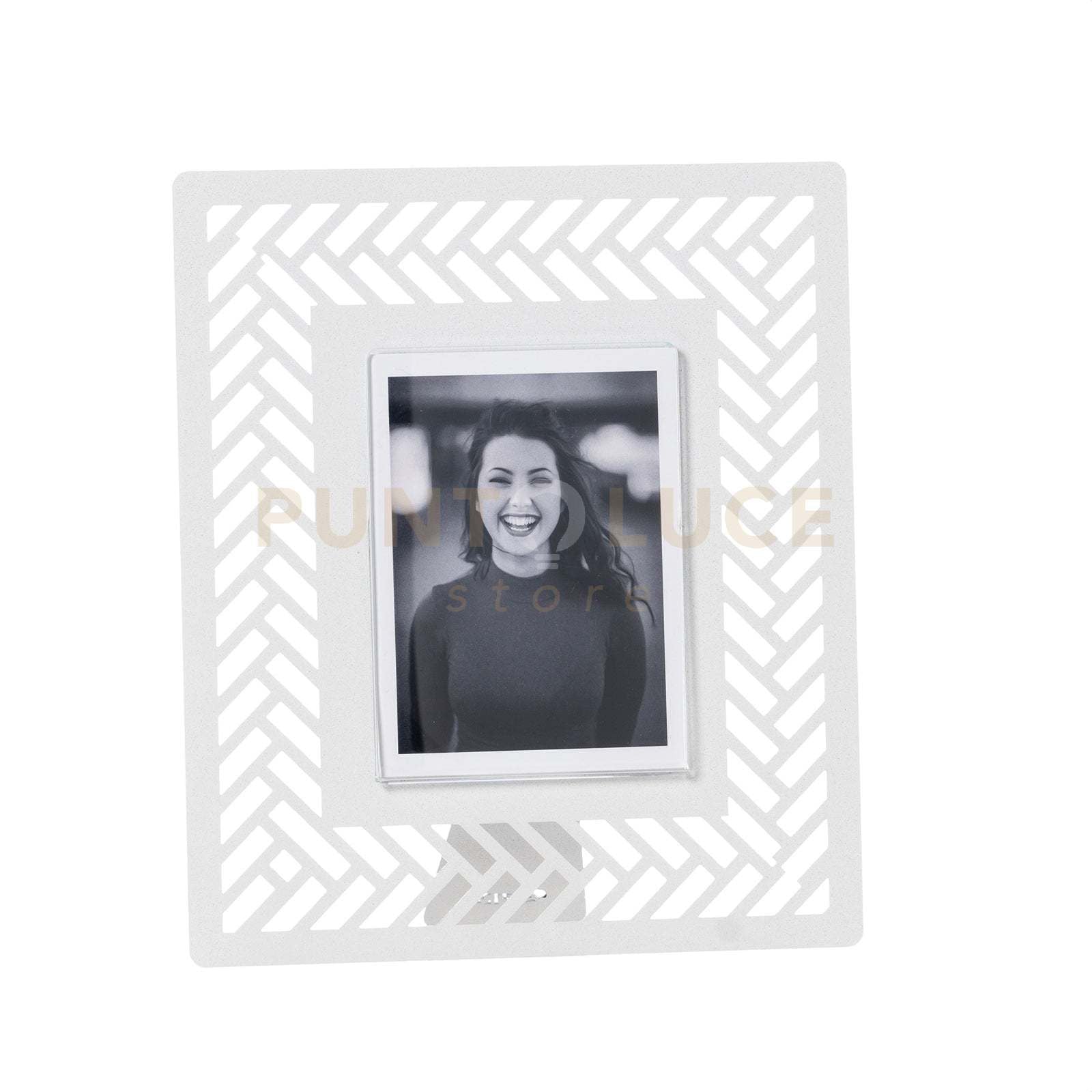 portafoto di design millenintrecci piccolo Bianco marmo in Ferro e polimetilmetacrilato 19,2x22,3Hcm(9x12cmformatofoto)