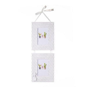 Portafoto muro cactus legno bianco multiplo 2p cm 19x58x1