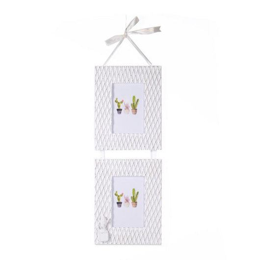 Portafoto muro cactus legno bianco multiplo 2p cm 19x58x1