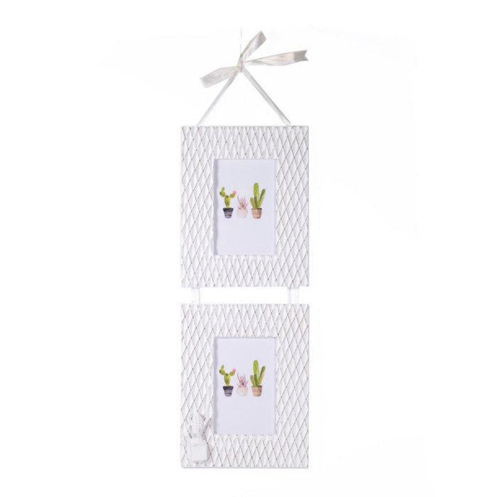 Portafoto muro cactus legno bianco multiplo 2p cm 19x58x1