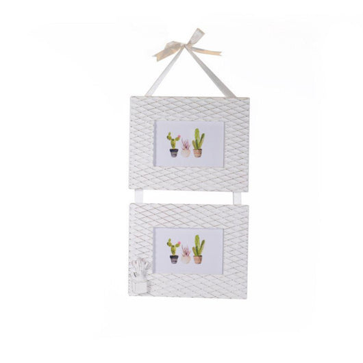 Portafoto muro cactus legno bianco multiplo 2p cm 24x50x1
