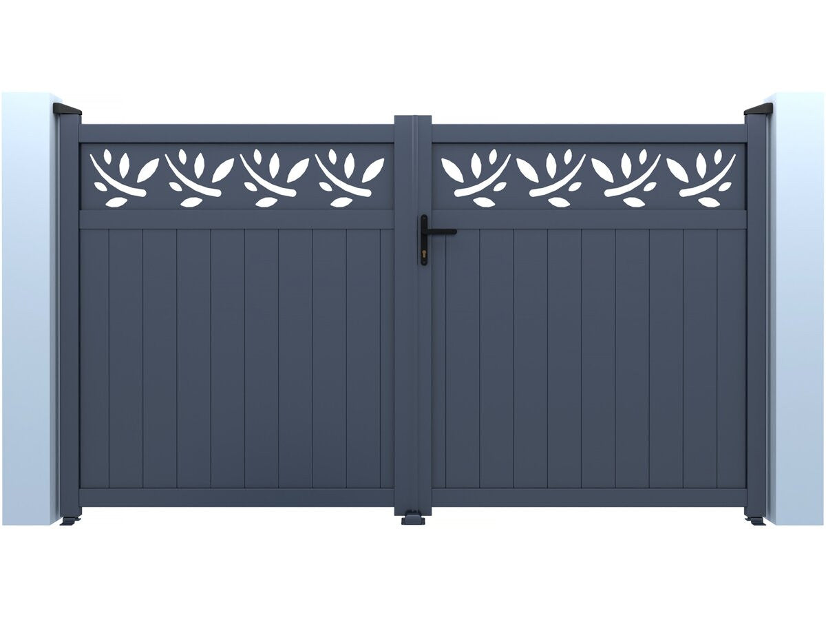 Cancello semi-aperto in alluminio con motivo "Maya" - 300 x 180 cm - Grigio
