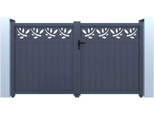 Cancello semi-aperto in alluminio con motivo "Maya" - 300 x 180 cm - Grigio
