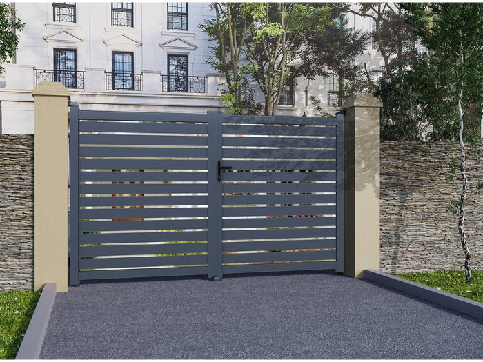 Cancello semi-aperto "Julien" in alluminio - 340 x 180 cm - Grigio