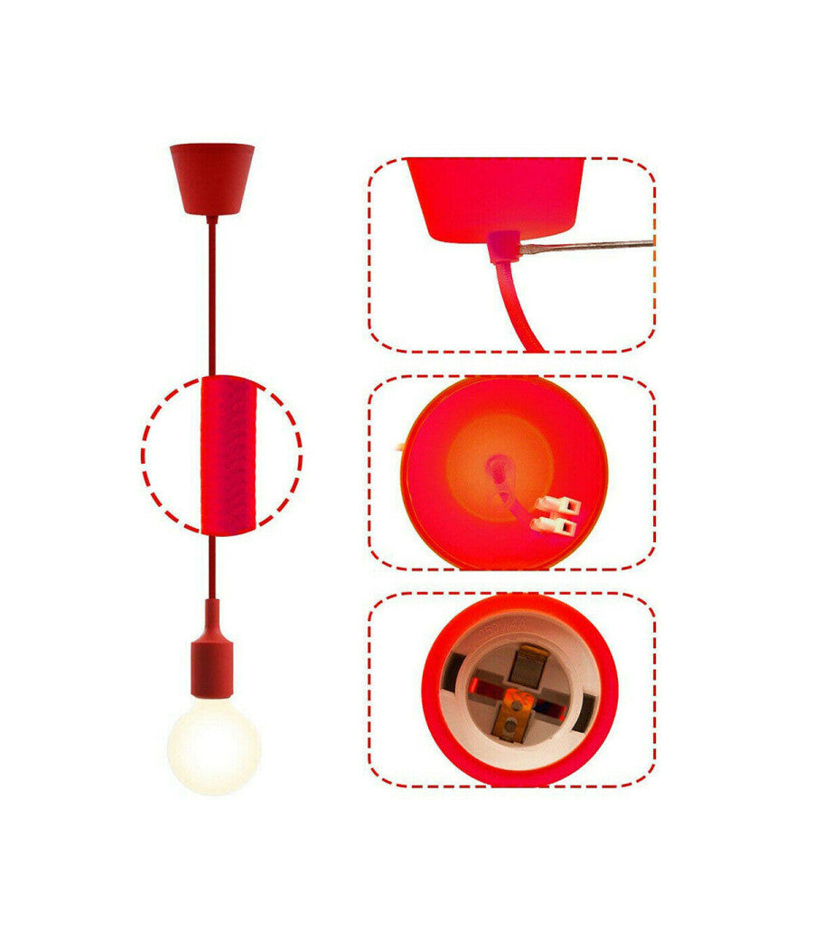 Portalampada A Sospensione Pendente Lampadario Soffitto E27 Rosso Dt-j01 1 Metro         