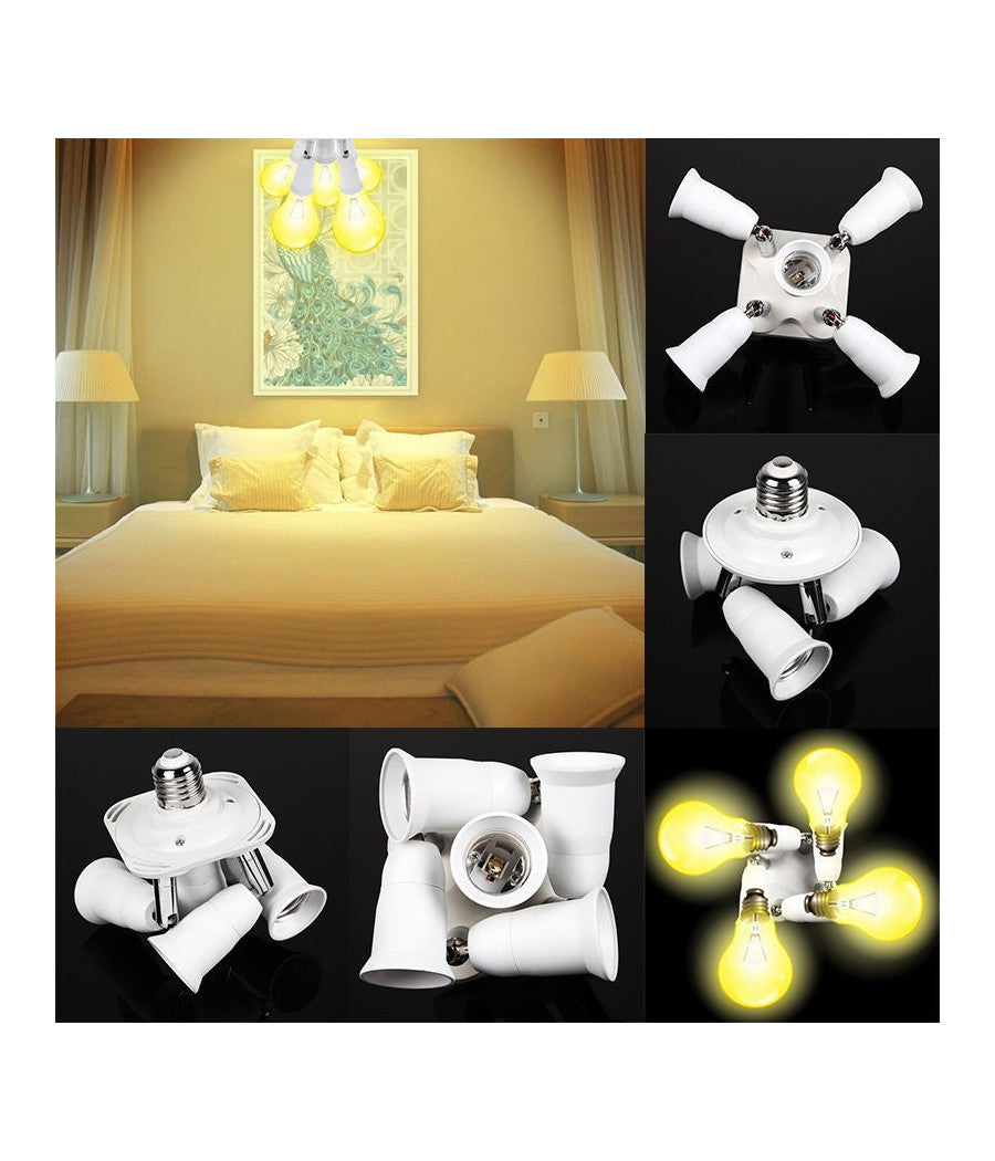 Portalampada Adattatore E27 5 In 1 Per Lampade Lampadine Attacchi Orientabili         