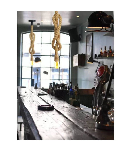 Portalampada In Corda Canapa Lampadario 1xe27 Vintage Design Industriale E27-m1         